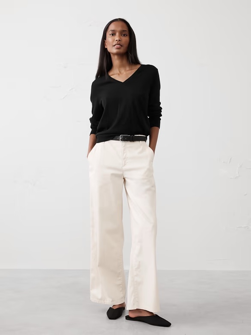 Banana Republic Black Forever V-Neck Long Sleeve Top